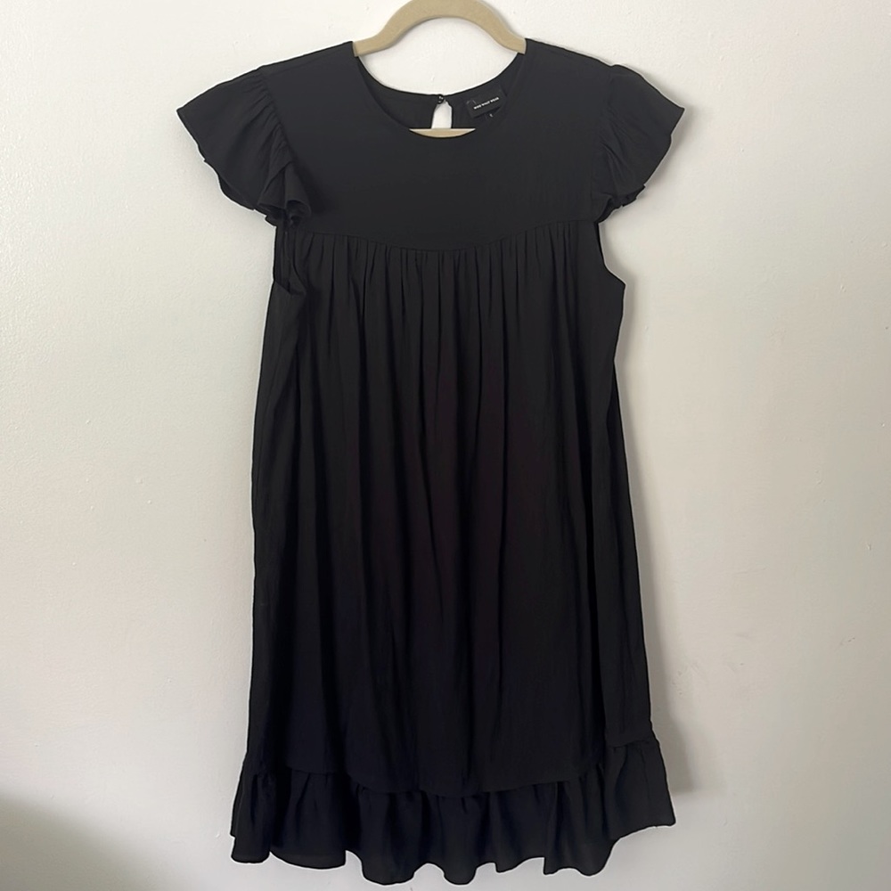WHO WHAT WEAR | Women's Flutter Short Sleeve A-Line Dress Black S